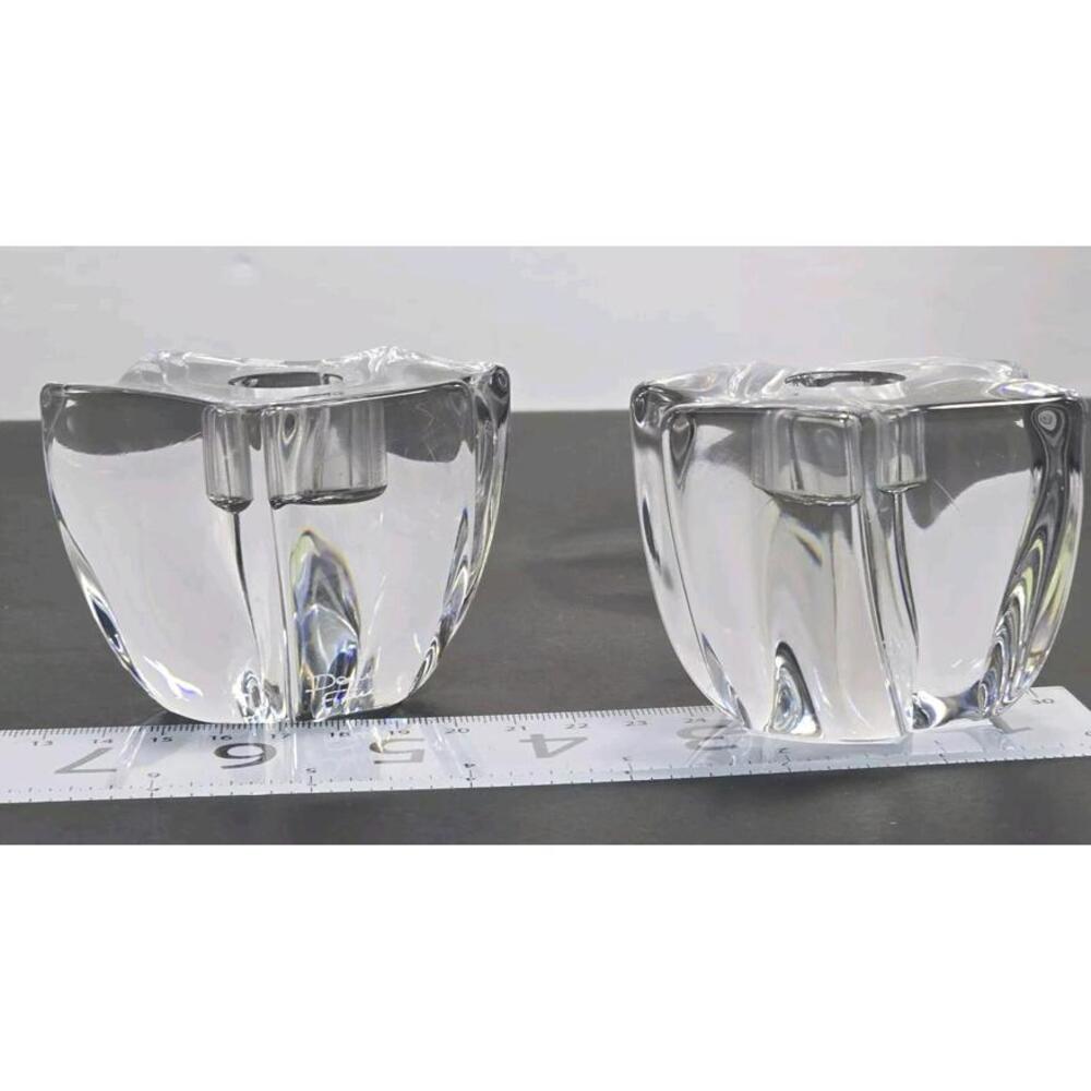 Vtg Daum France Crystal Art Glass Candle holder Set Of 2 Abstract 2x3 Signed